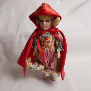 Vintage Little Red Riding Hood Doll With Basket & Floral Dress 12-Inch